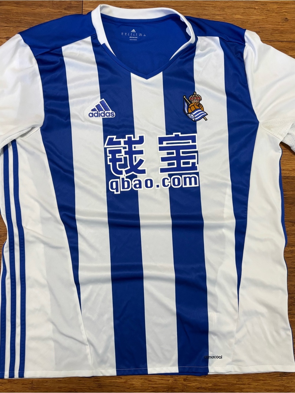 Real Sociedad adidas Blue and White Striped Home Kit Soccer Jersey